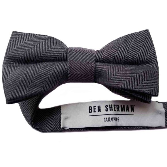 Ben Sherman Gray Herringbone Bow Tie Men's - Picture 2 of 2